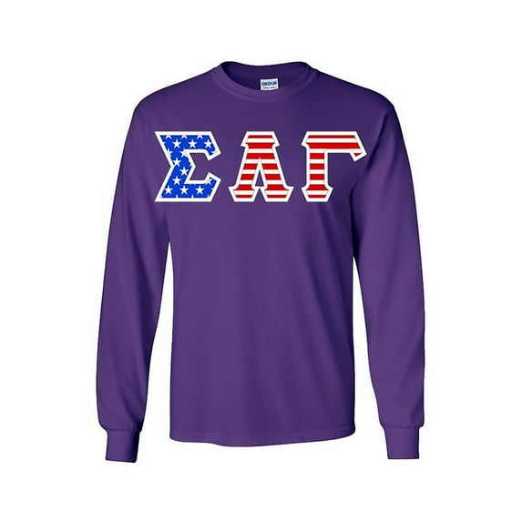 Sigma Lambda Gamma Greek Letter American Flag long sleeve tee 3X-Large Purple