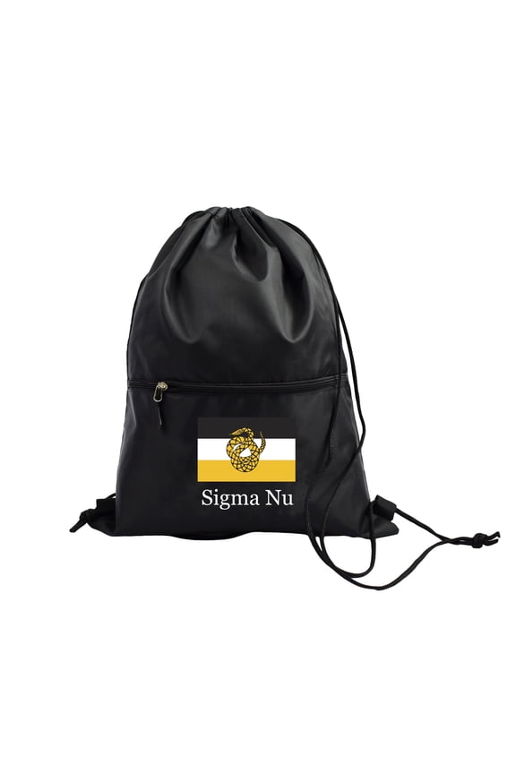 Sigma Nu Fraternity Black Drawstring Backpack, Sports Bag, Travel Carryall