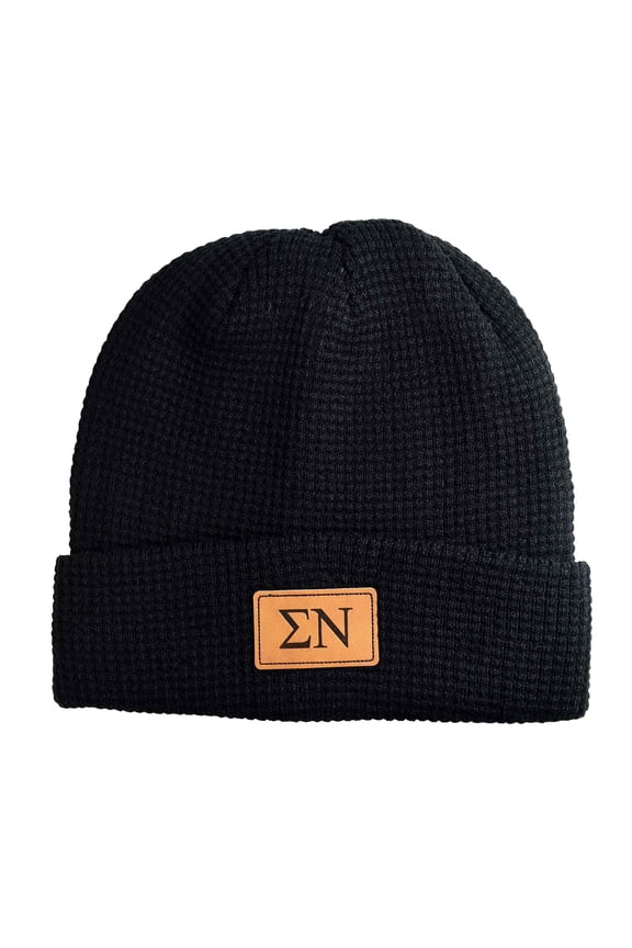 Sigma Nu Fraternity Hat, Black Winter Beanie Hat with Greek Letters Patch