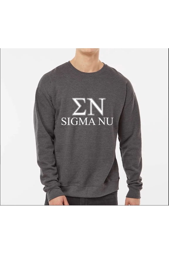 Sigma Nu Sweatshirt, Crewneck Sweatshirt with Varsity Greek Letters Design - Size Large