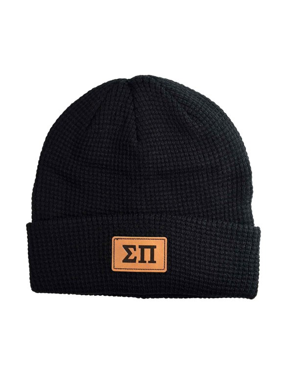 Sigma Pi Fraternity Hat, Black Winter Beanie Hat with Greek Letters Patch