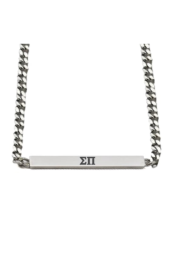 Sigma Pi Fraternity Necklace - Greek Letters Stainless Steel Horizontal Bar Pendant, Sigma Pi Gifts For Men