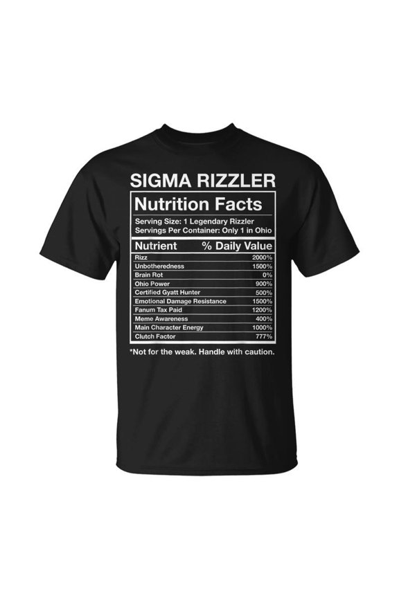 Sigma Rizzler Nutrition Facts Rizz Brainrot Meme TShirt