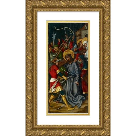 Sigmund Holbein 13x24 Gold Ornate Framed and Double Matted Museum Art Print Titled - Christ Carrying the Cross (1500)