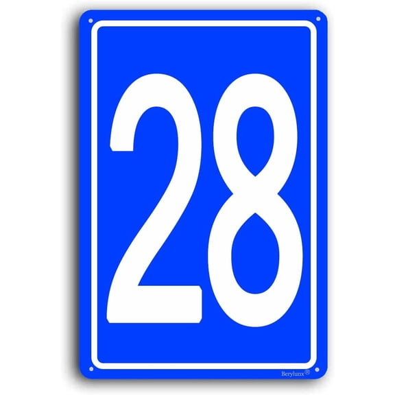 Sign 28 - Numbered Signs Outdoor for Parking Lots, Aluminum Signs Outdoor for Court, Aisle,Blue White Easy to Install 8"x12" Aluminum Sign
