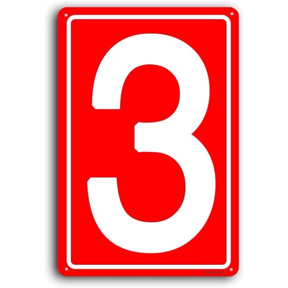 Sign 3 - Red Numbered Signs Outdoor for Parking Lots,Aluminum Signs for Tennis Court,Easy to Install 8"x12" Aluminum Sign