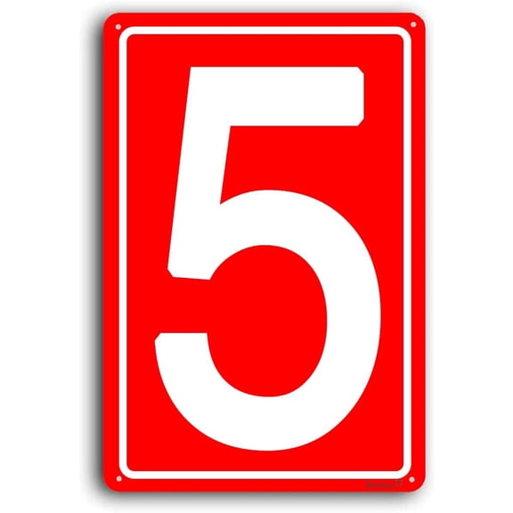 Sign 5 - Red Numbered Signs Outdoor for Parking Lots,Aluminum Signs for Tennis Court,Easy to Install 8"x12" Aluminum Sign