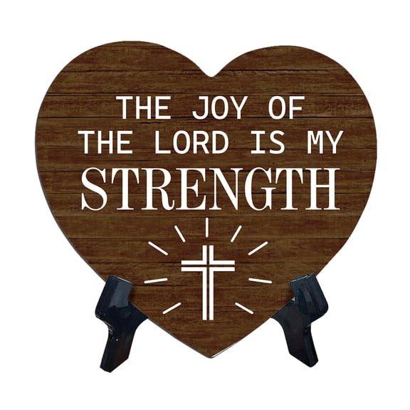 Sign ByLITA Heart The Joy Of The Lord is My Strength, Wood Color, Table Sign (6"x5")