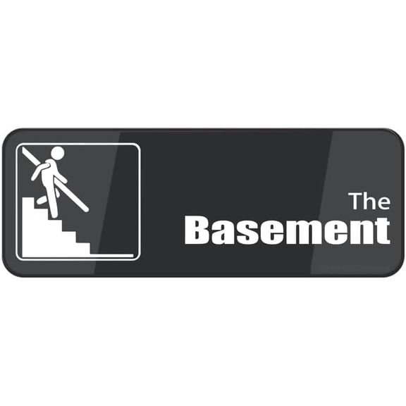 Sign For Door, Acrylic Plastic The Basement Sign 9 X 3 Inch With Symbols, Self-Adhesive, For Restaurant, Salons, Hotel, Motel, Rest Stops, Public Restrooms