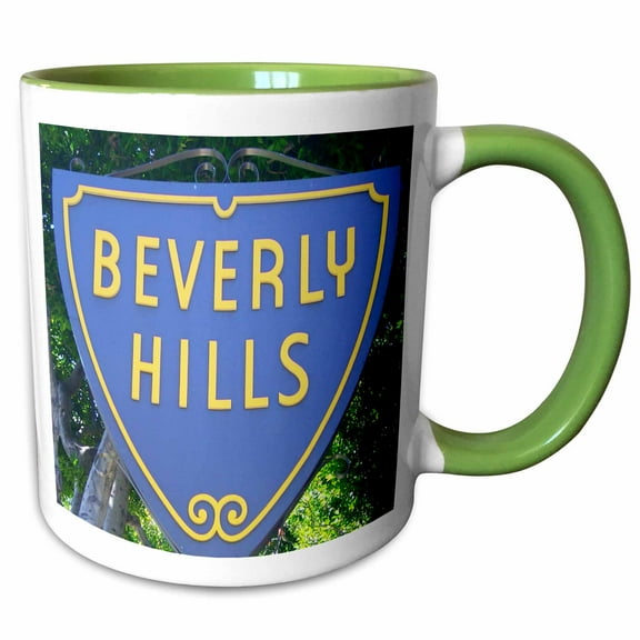 3drose, Sign for Beverly Hills California, 11oz Two-tone Green Mug