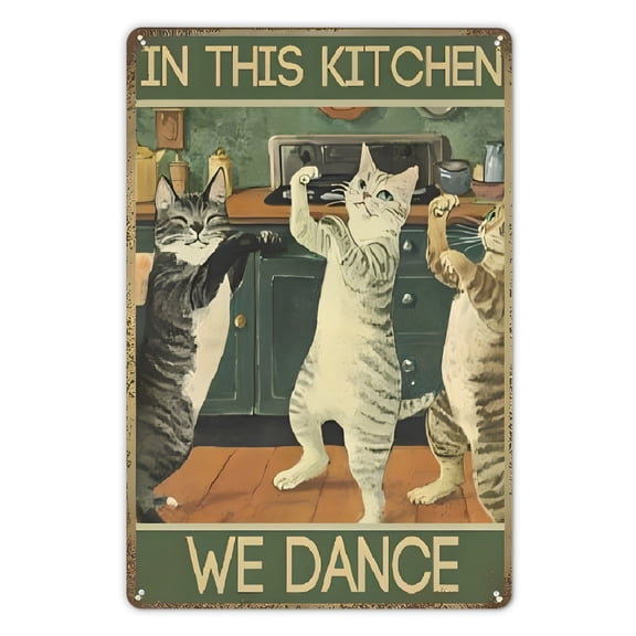 Sign Funny Cat in This Kitchen We Dance Vintage Poster, Love Cooking Vintage Poster, Love Cat Vintage Poster, Cat Cooking Lovers Gift