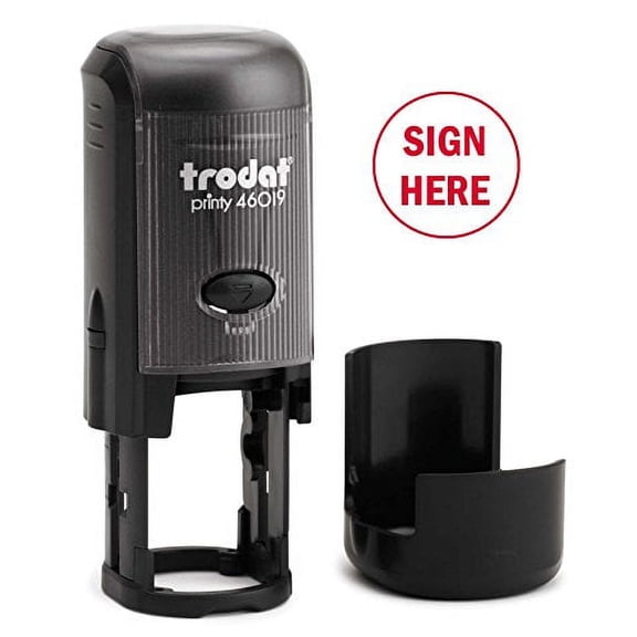 Sign HERE Round Self-Inking Stock Rubber Stamp (3/4" Diameter) - Red Ink