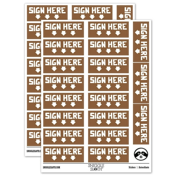 Sign Here Arrows Teacher Student School Sticker Set - Brown - Matte Finish - 2.00" Large
