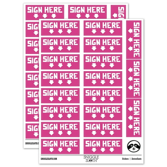 Sign Here Arrows Teacher Student School Sticker Set - Hot Pink - Matte Finish - 2.00" Large