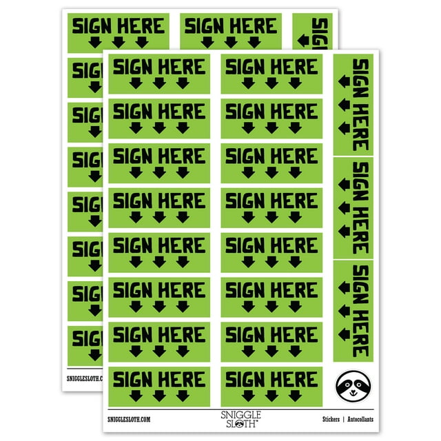 Sign Here Arrows Teacher Student School Sticker Set - Light Green - Matte Finish - 2.00" Large
