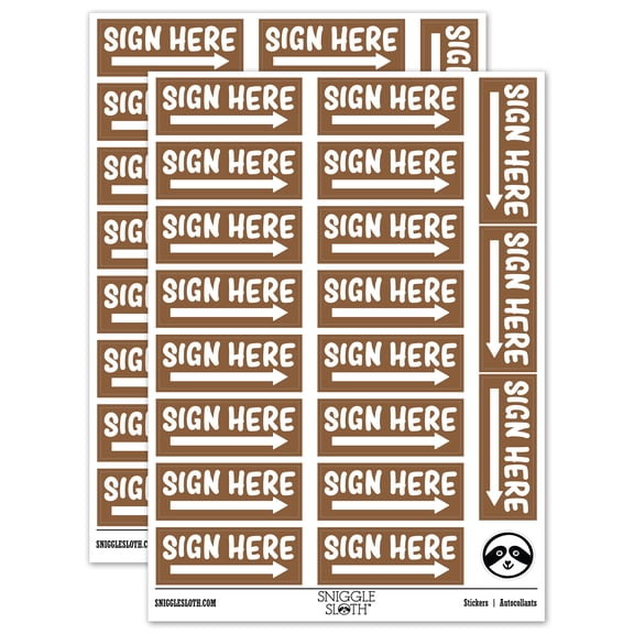 Sign Here Bold Arrow Sticker Set - Brown - Gloss Finish - 2.00" Large