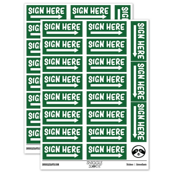 Sign Here Bold Arrow Sticker Set - Dark Green - Matte Finish - 2.00" Large