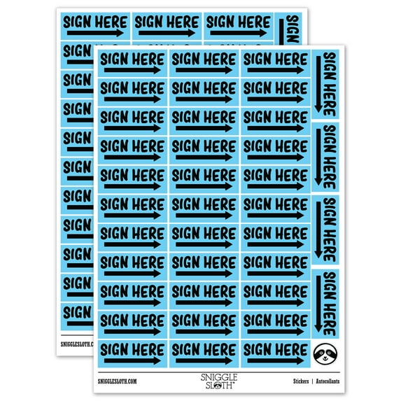 Sign Here Bold Arrow Sticker Set - Light Blue - Gloss Finish - 1.5" Small