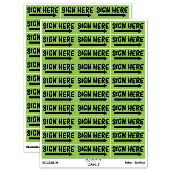 Sign Here Bold Arrow Sticker Set - Light Green - Gloss Finish - 1.75" Medium