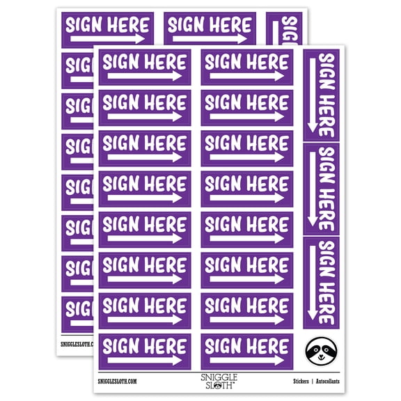 Sign Here Bold Arrow Sticker Set - Purple - Matte Finish - 2.00" Large