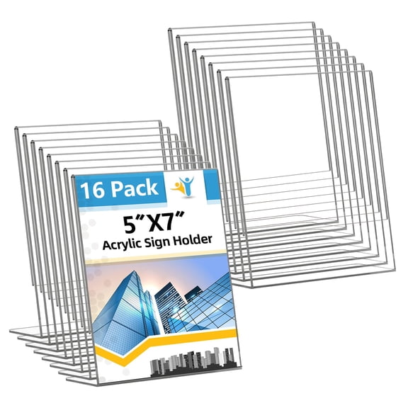 Sign Holder 5x7 Inches  16 Pack Clear Plastic Table Paper Display Stand L-shape Vertical Menu Picture Photo Flyer For Restaurants Store Show Office Desktop