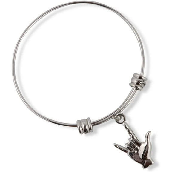 Sign Language ASL I Love You Charm Bracelet Bangle American Sign Language Stainless Steel Jewelry Gift for Men or Women