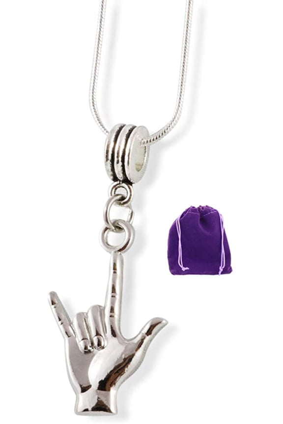 Sign Language ASL I Love You Charm Necklace Pendant American Sign Language Silver Plated Jewelry Gift Men Women