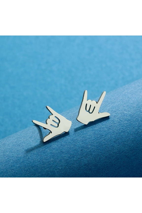 Sign Language ASL I Love You Rock On Hand Stud Earrings