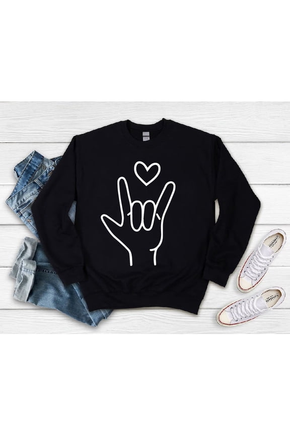 Sign Language ASL I Love You Valentines Day Love Heart Sweatshirt All Size S-5Xl