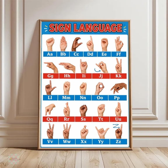 Sign Language Alphabet Asl Educational Chart American Language Wall Art Classroom Homeschool Learning Decor