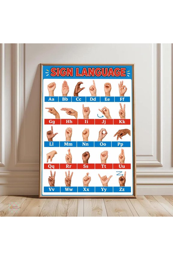 Sign Language Alphabet Asl Educational Chart American Language Wall Art Classroom Homeschool Learning Decor