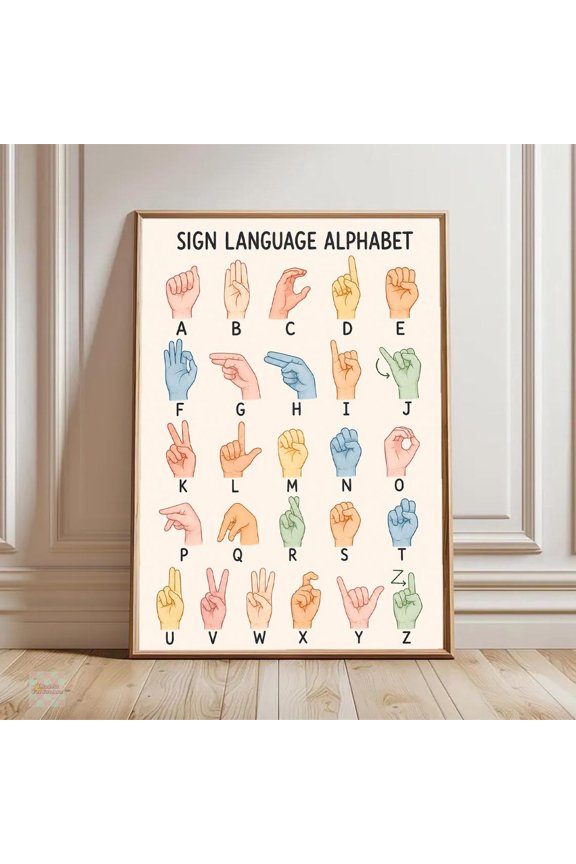 Sign Language Alphabet Asl Learning Chart American Language Educational Wall Art Classroom Homeschool Decor
