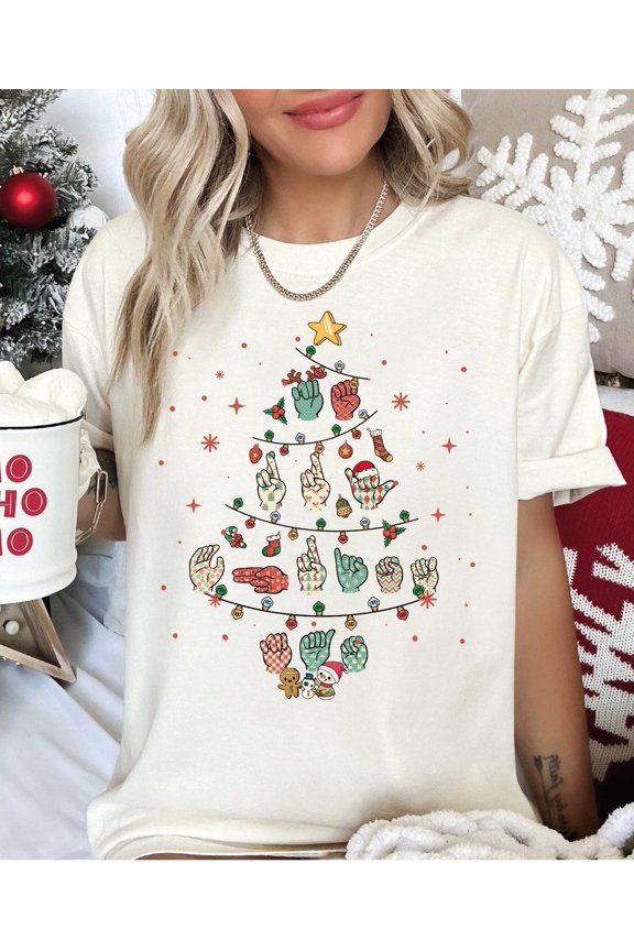 Sign Language Christmas Tree ASL Graphic Design T-Shirt