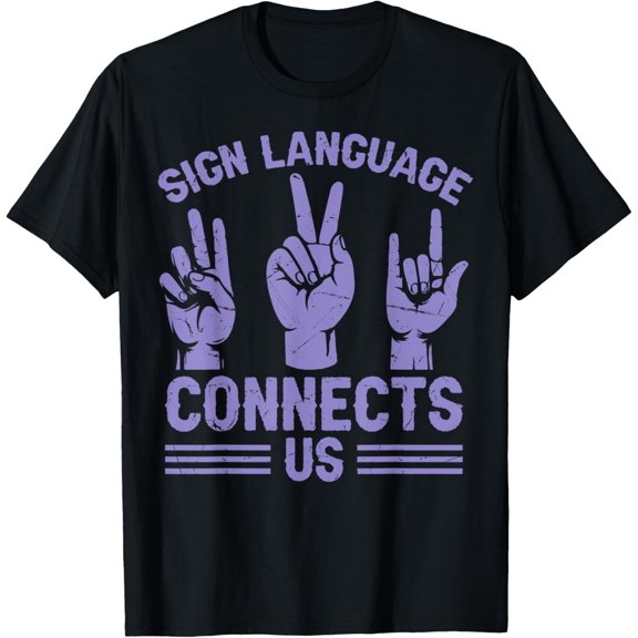 Sign Language Connects Us Sign Language T-ShirtMen and women, Black T-shirt, size: Extra large