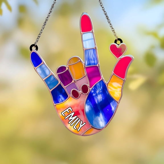 Sign Language Faux Stained Glass Suncatcher, Acrylic ASL Window Decor, Gift for ASL Teachers, Therapists, or Deaf Loved Ones