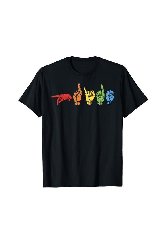 Sign Language Funny Rainbow Flag Gay LGBT Deaf ASL Mute Gift T-Shirt