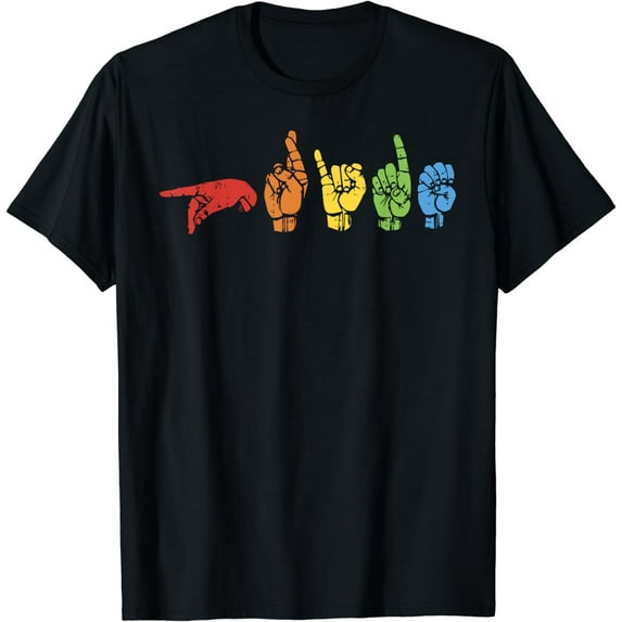 Sign Language Funny Rainbow Flag Gay LGBT Deaf ASL Mute Gift T-Shirt