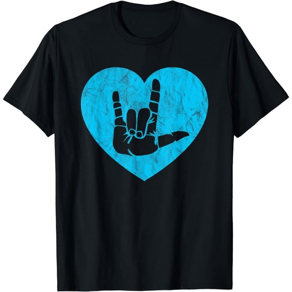 Sign Language I Love You Sign - ASL Retro Distressed Heart