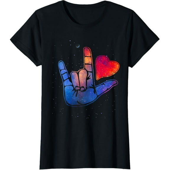 Sign Language I Love You T Shirt Space Stars Heart Tee Gift T-Shirt