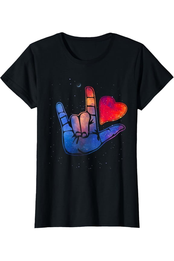 Sign Language I Love You T Shirt Space Stars Heart Tee Gift T-Shirt