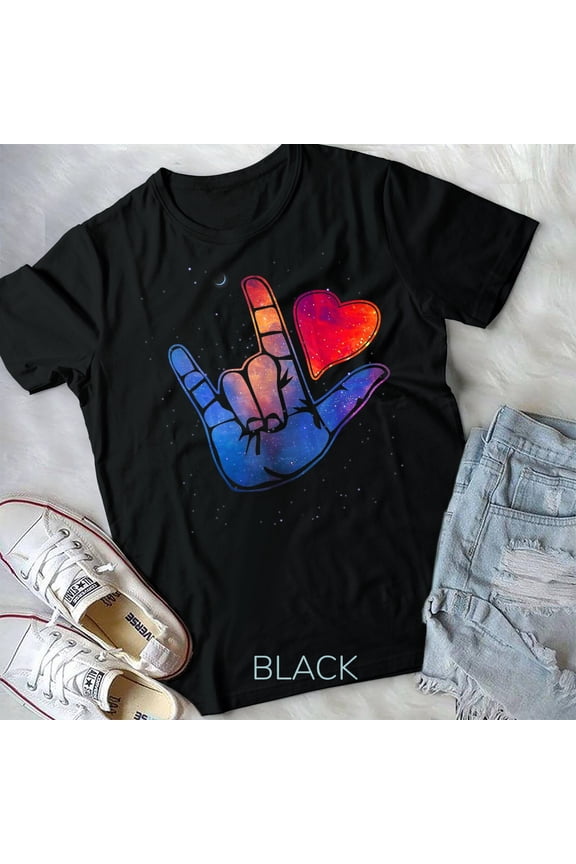 Sign Language I Love You T Shirt Space Stars Heart Tee Gift Unisex T-shirt
