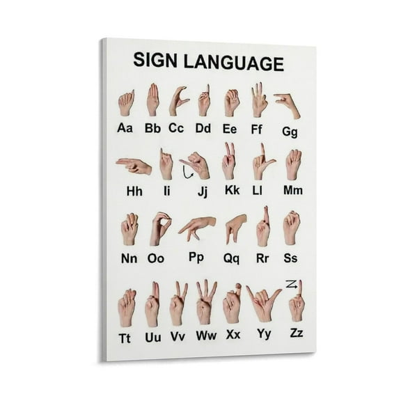 Sign Language Learning Poster, Alphabet Education ABC Playroom Wall Art, Boho Classroom Decor - Canvas Painting Wall Art Poster