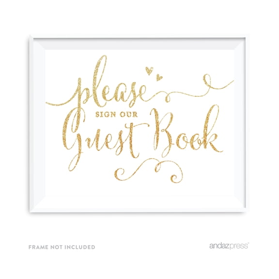 Koyal Wholesale Gold Faux Glitter Guestbook Wedding Sign 8.5x11 Decor