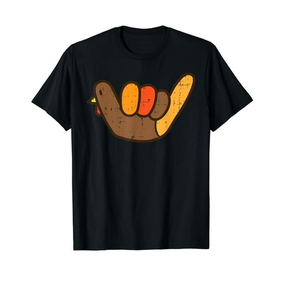 Sign Turkey Hand Hang Loose Thanksgiving Surf Hawaii T-Shirt Black Tee