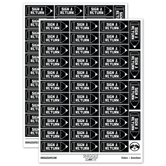 Sign and Return Pencil Teacher Student School Sticker Set - Black - Matte Finish - 1.5" Small