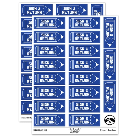 Sign and Return Pencil Teacher Student School Sticker Set - Dark Blue - Matte Finish - 2.00" Large