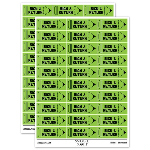 Sign and Return Pencil Teacher Student School Sticker Set - Light Green - Matte Finish - 1.75" Medium