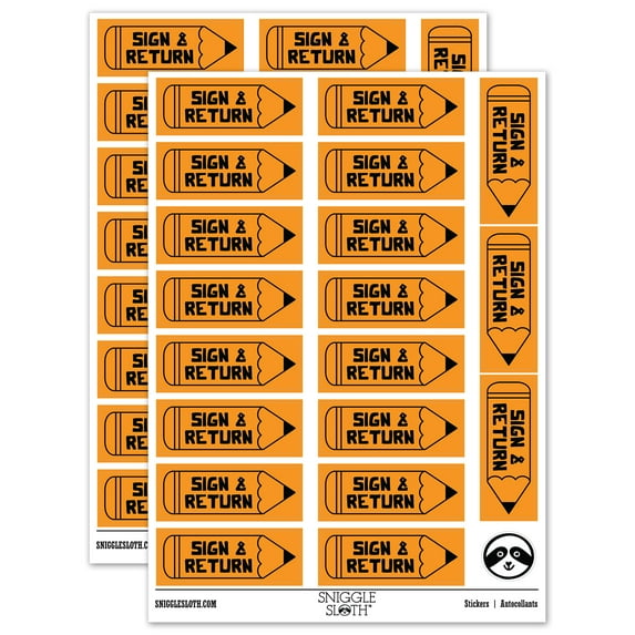 Sign and Return Pencil Teacher Student School Sticker Set - Orange - Gloss Finish - 2.00" Large