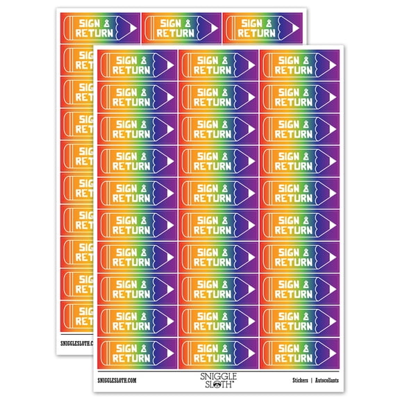 Sign and Return Pencil Teacher Student School Sticker Set - Rainbow - Gloss Finish - 1.75" Medium
