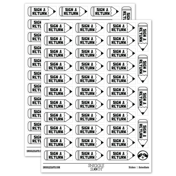 Sign and Return Pencil Teacher Student School Sticker Set - White - Matte Finish - 1.5" Small